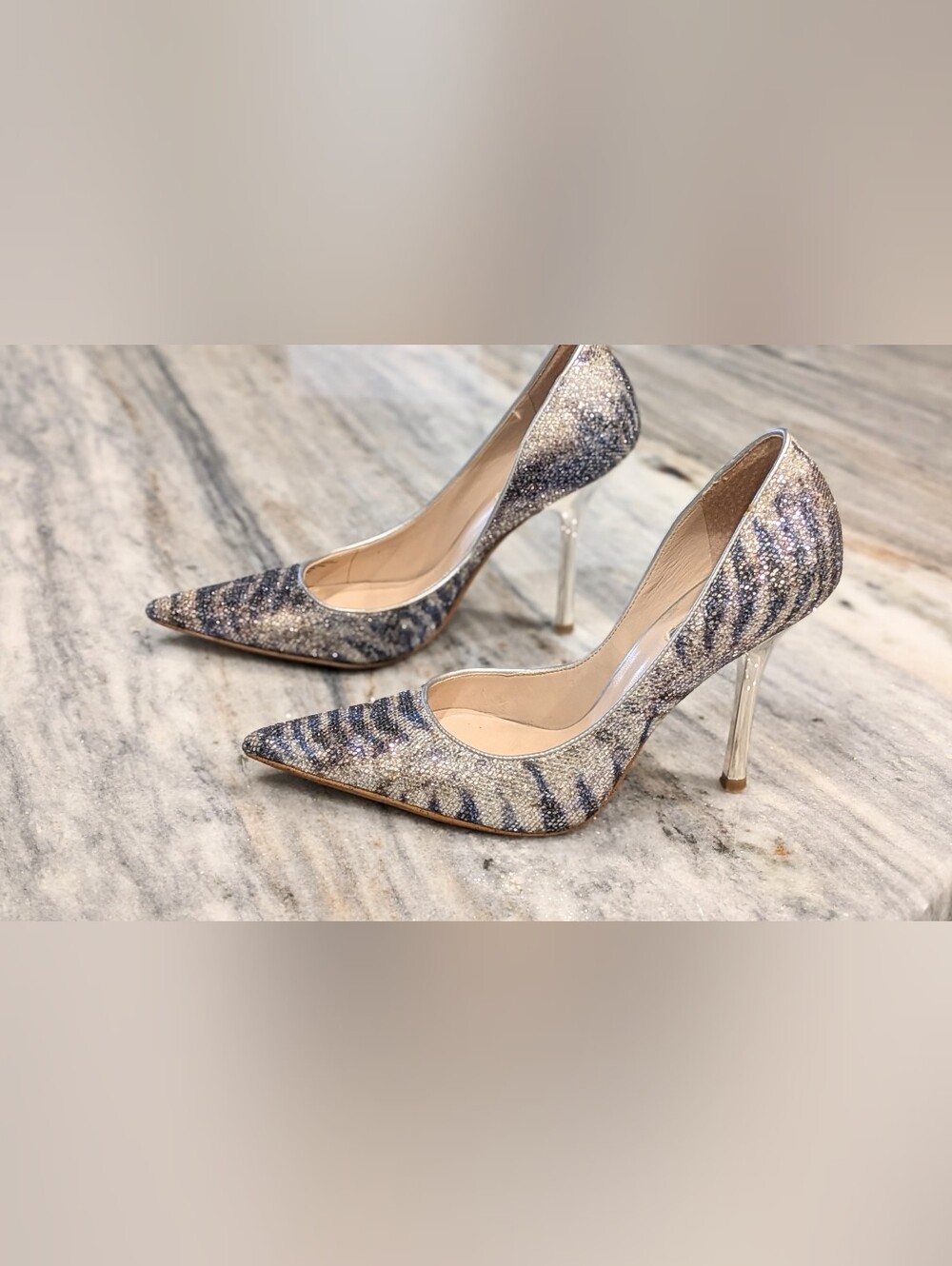 Guess Silver Glitter Pointed Toe Stilettos